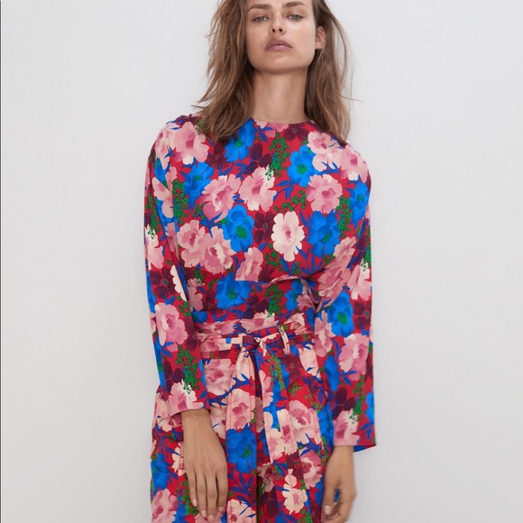 Zara Tops Zara Floral Print Draped Long Sleeve Floral Top Bn Poshmark